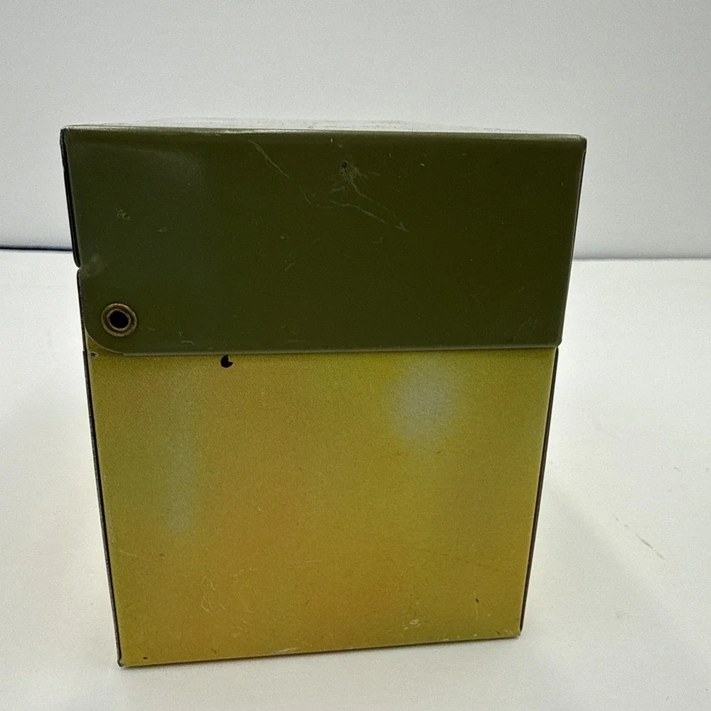 Vtg Ohio Art Co Tin Metal Recipe Box Card Holder Green & Yellow Floral